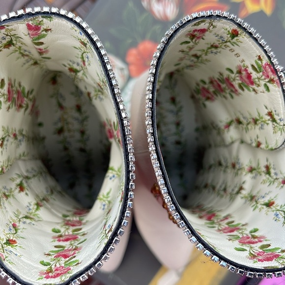 GUCCI 100% Authentic Fosca Floral crystal Embellishments Heel Boots Size 37/ 7 - Picture 9 of 14